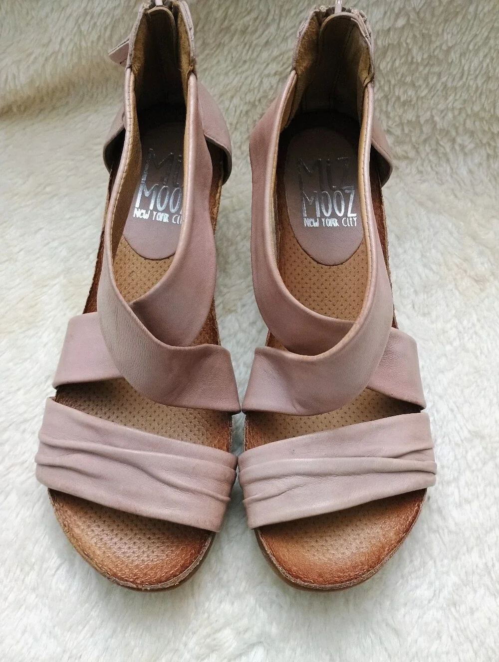 Miz Mooz Molly Dusty Pink Leather Wedge Sandals Size 38